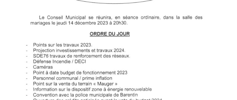 Conseil municipal 14 décembre 2023